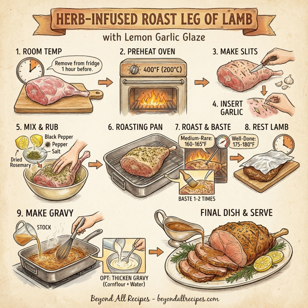Herb-Infused Roast Leg of Lamb with Lemon Garlic Glaze instructions