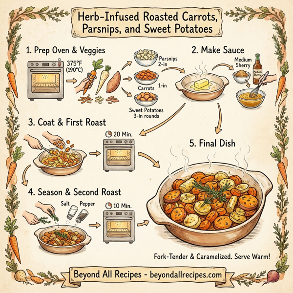 Herb-Infused Roasted Carrots, Parsnips, and Sweet Potatoes instructions