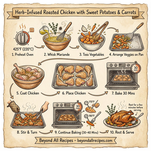 Herb-Infused Roasted Chicken with Sweet Potatoes and Carrots instructions