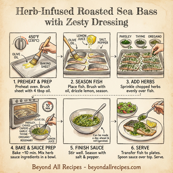 Herb-Infused Roasted Sea Bass with Zesty Dressing instructions