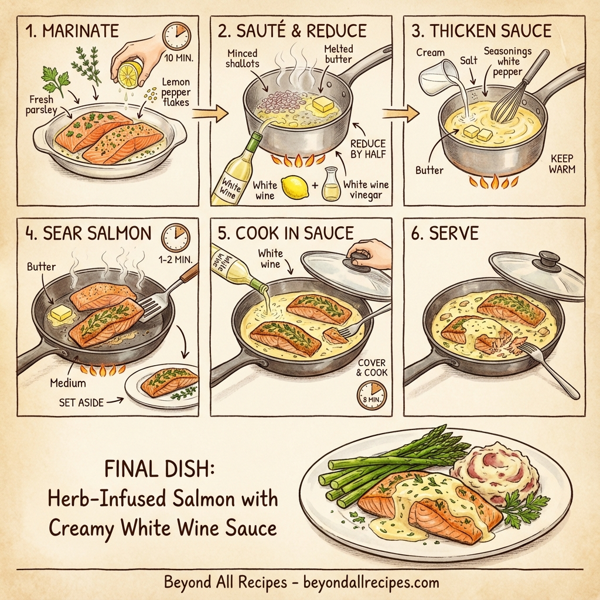 Herb-Infused Salmon with Creamy White Wine Sauce instructions