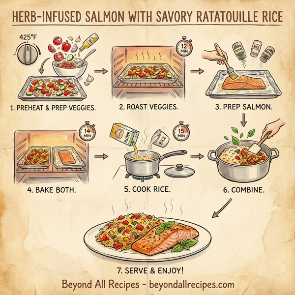 Herb-Infused Salmon with Savory Ratatouille Rice instructions