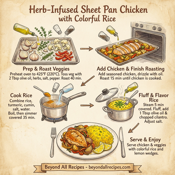 Herb-Infused Sheet Pan Chicken with Colorful Rice instructions