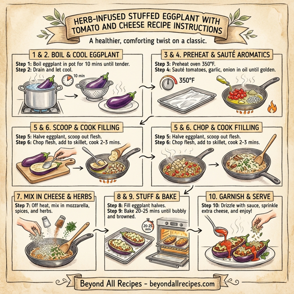 Herb-Infused Stuffed Eggplant with Tomato and Cheese instructions