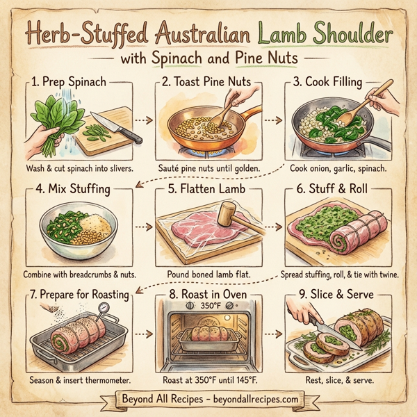 Herb-Stuffed Australian Lamb Shoulder with Spinach and Pine Nuts instructions
