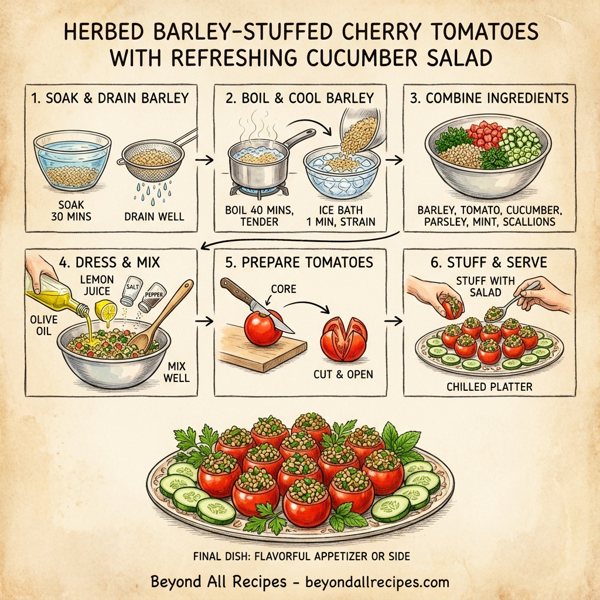 Herbed Barley-Stuffed Cherry Tomatoes with Refreshing Cucumber Salad instructions