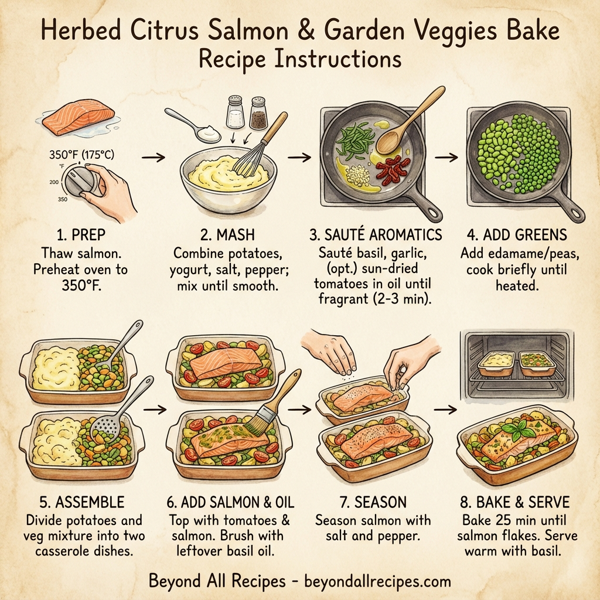 Herbed Citrus Salmon & Garden Veggies Bake instructions