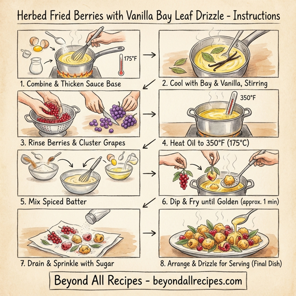 Herbed Fried Berries with Vanilla Bay Leaf Drizzle instructions