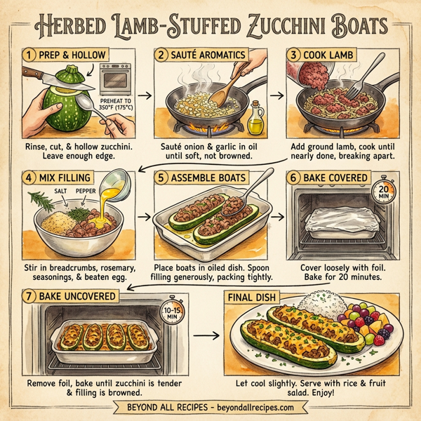 Herbed Lamb-Stuffed Zucchini Boats instructions