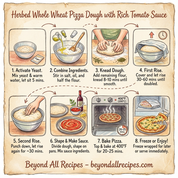 Herbed Whole Wheat Pizza Dough with Rich Tomato Sauce instructions