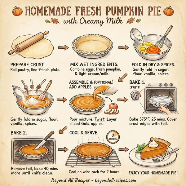 Homemade Fresh Pumpkin Pie with Creamy Milk instructions