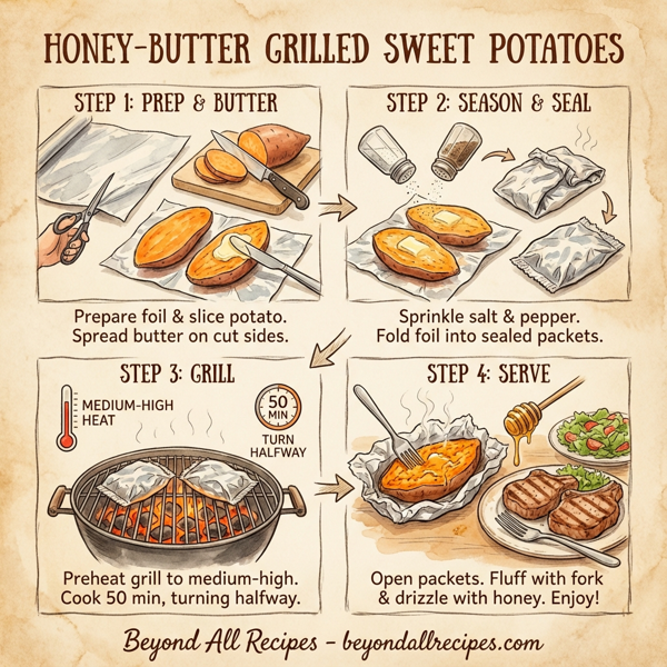 Honey-Butter Grilled Sweet Potatoes instructions