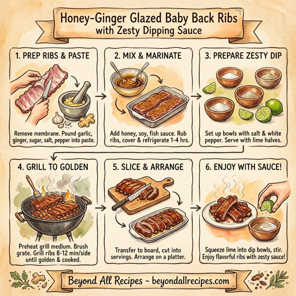 Honey-Ginger Glazed Baby Back Ribs with Zesty Dipping Sauce instructions
