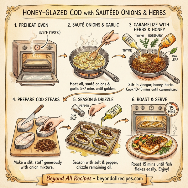 Honey-Glazed Cod with Sautéed Onions and Herbs instructions