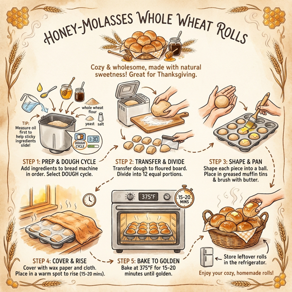 Honey-Molasses Whole Wheat Rolls instructions