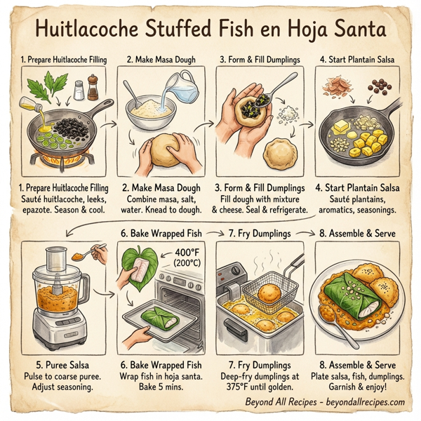 Huitlacoche Stuffed Fish en Hoja Santa instructions