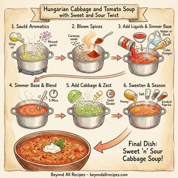 Hungarian Cabbage and Tomato Soup with Sweet and Sour Twist instructions