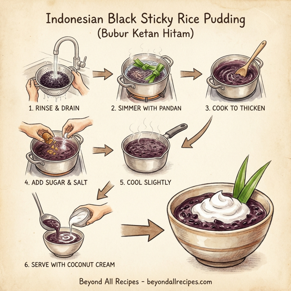 Indonesian Black Sticky Rice Pudding with Coconut Cream instructions