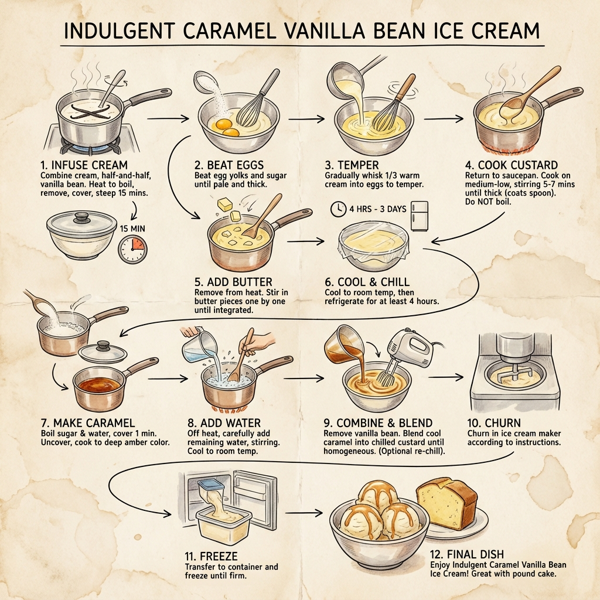 Indulgent Caramel Vanilla Bean Ice Cream instructions