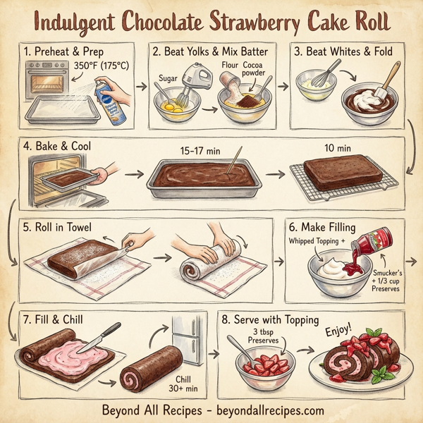 Indulgent Chocolate Strawberry Cake Roll instructions