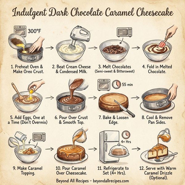 Indulgent Dark Chocolate Caramel Cheesecake instructions