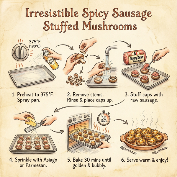 Irresistible Spicy Sausage Stuffed Mushrooms instructions