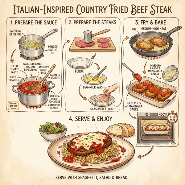 Italian-Inspired Country Fried Beef Steak instructions
