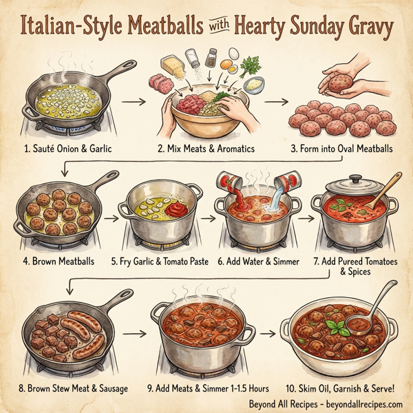Italian-Style Meatballs with Hearty Sunday Gravy instructions