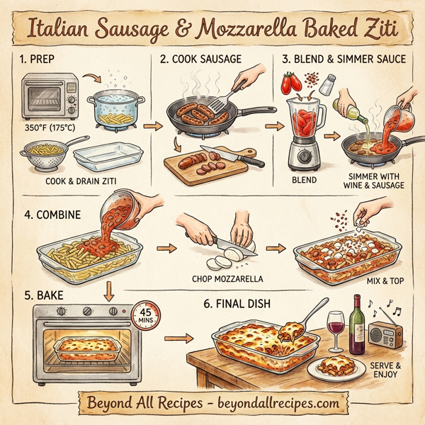 Italian Sausage & Mozzarella Baked Ziti instructions