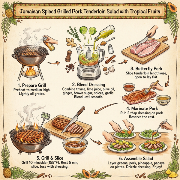 Jamaican Spiced Grilled Pork Tenderloin Salad with Tropical Fruits instructions