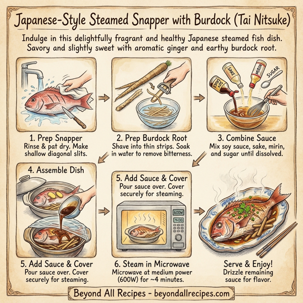 Japanese-Style Steamed Snapper with Burdock (Tai Nitsuke) instructions