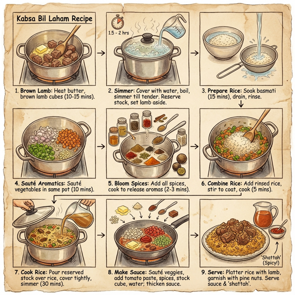 Kabsa Bil Laham - Hearty Lamb Rice Delight instructions