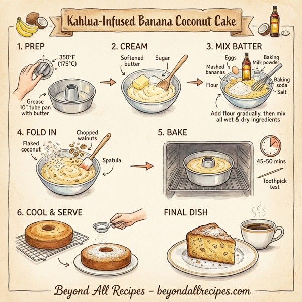 Kahlua-Infused Banana Coconut Cake instructions