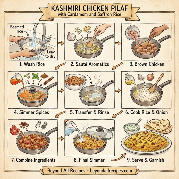 Kashmiri Chicken Pilaf with Cardamom and Saffron Rice instructions