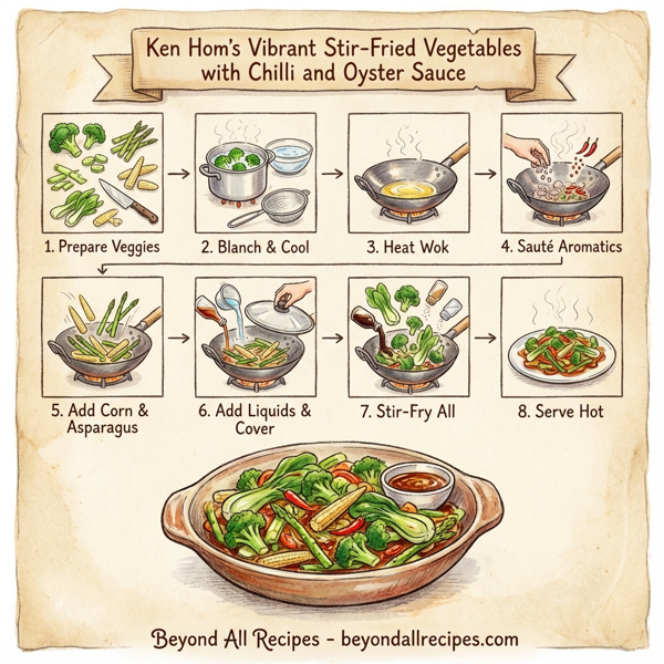 Ken Hom's Vibrant Stir-Fried Vegetables with Chilli and Oyster Sauce instructions