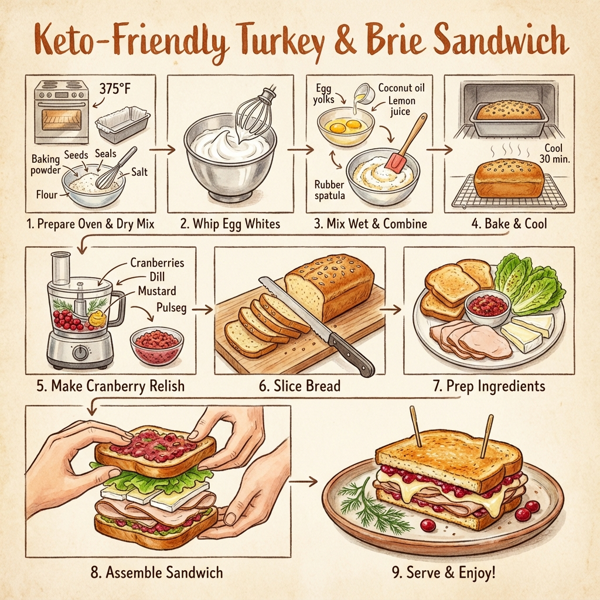 Keto-Friendly Turkey & Brie Sandwich with Zesty Cranberry Relish instructions