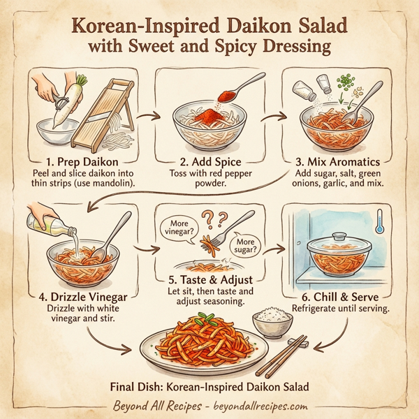 Korean-Inspired Daikon Salad with Sweet and Spicy Dressing instructions
