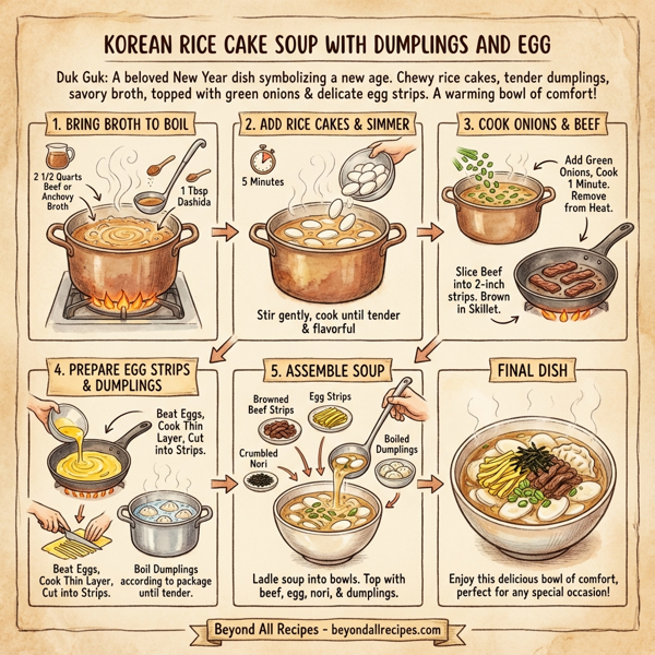 Korean Rice Cake Soup with Dumplings and Egg instructions
