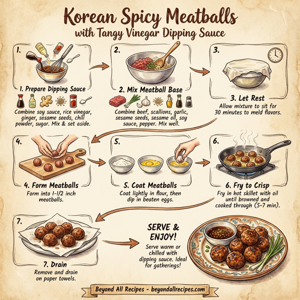 Korean Spicy Meatballs with Tangy Vinegar Dipping Sauce instructions