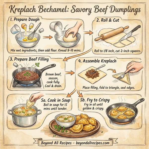 Kreplach Bechamel: Savory Beef Dumplings instructions