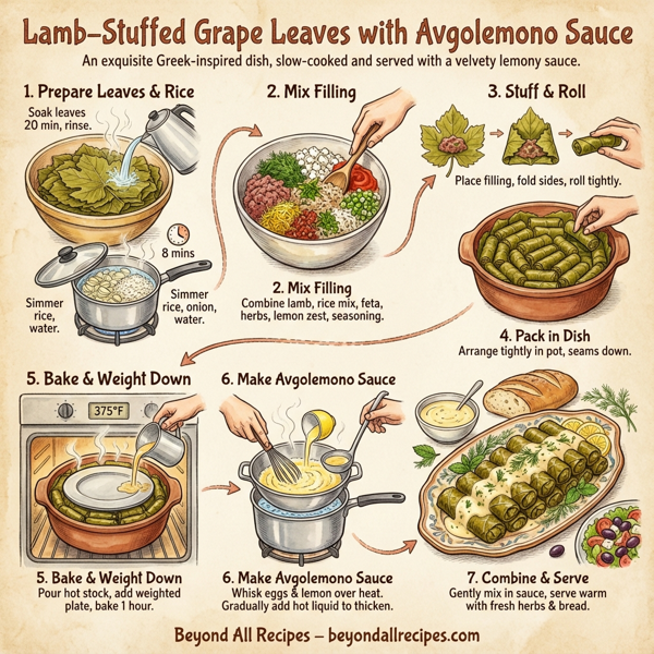 Lamb-Stuffed Grape Leaves with Avgolemono Sauce instructions