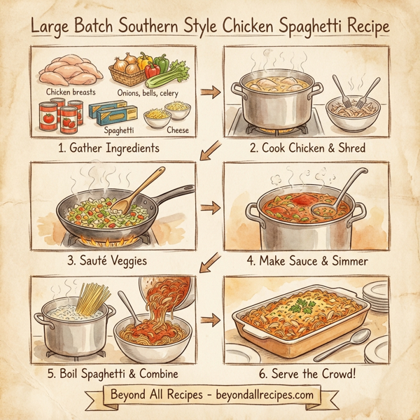 Large Batch Southern Style Chicken Spaghetti instructions