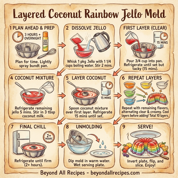 Layered Coconut Rainbow Jello Mold instructions