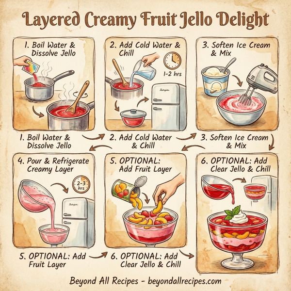 Layered Creamy Fruit Jello Delight instructions