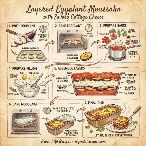 Layered Eggplant Moussaka with Savory Cottage Cheese instructions