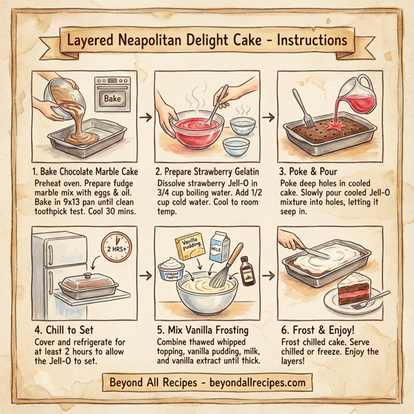 Layered Neapolitan Delight Cake instructions