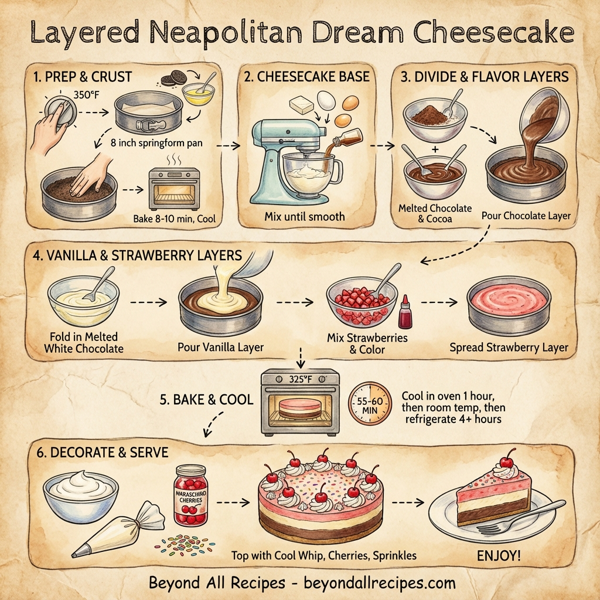 Layered Neapolitan Dream Cheesecake instructions