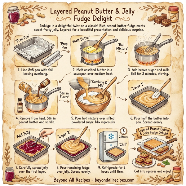 Layered Peanut Butter & Jelly Fudge Delight instructions