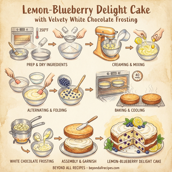 Lemon-Blueberry Delight Cake with Velvety White Chocolate Frosting instructions