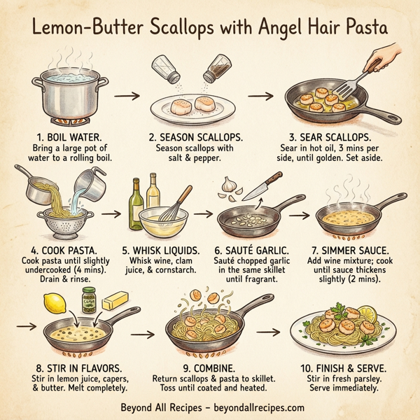 Lemon-Butter Scallops with Angel Hair Pasta instructions